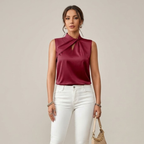 Women's Satin Sleeveless Blouse – Red