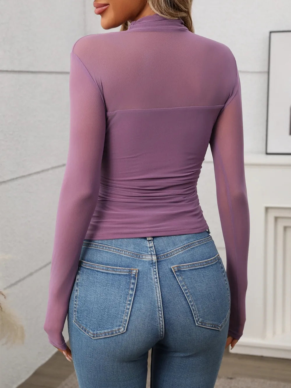 Women's Mock-Neck Long-Sleeve Top – Yellow
