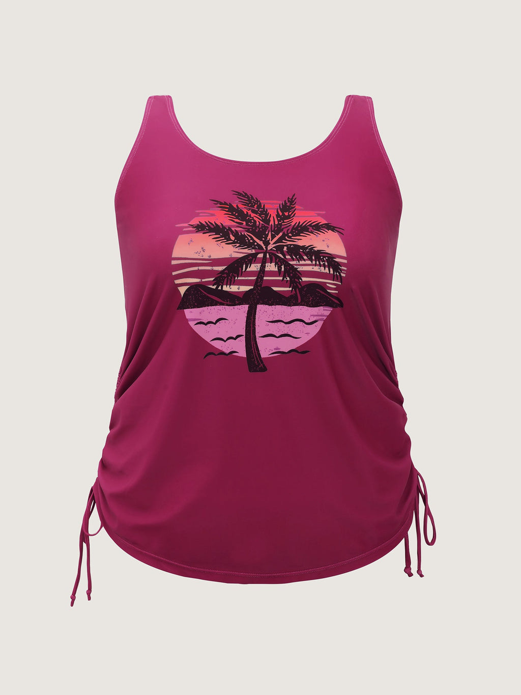 Plus Size Tropical Drawstring Swim Top