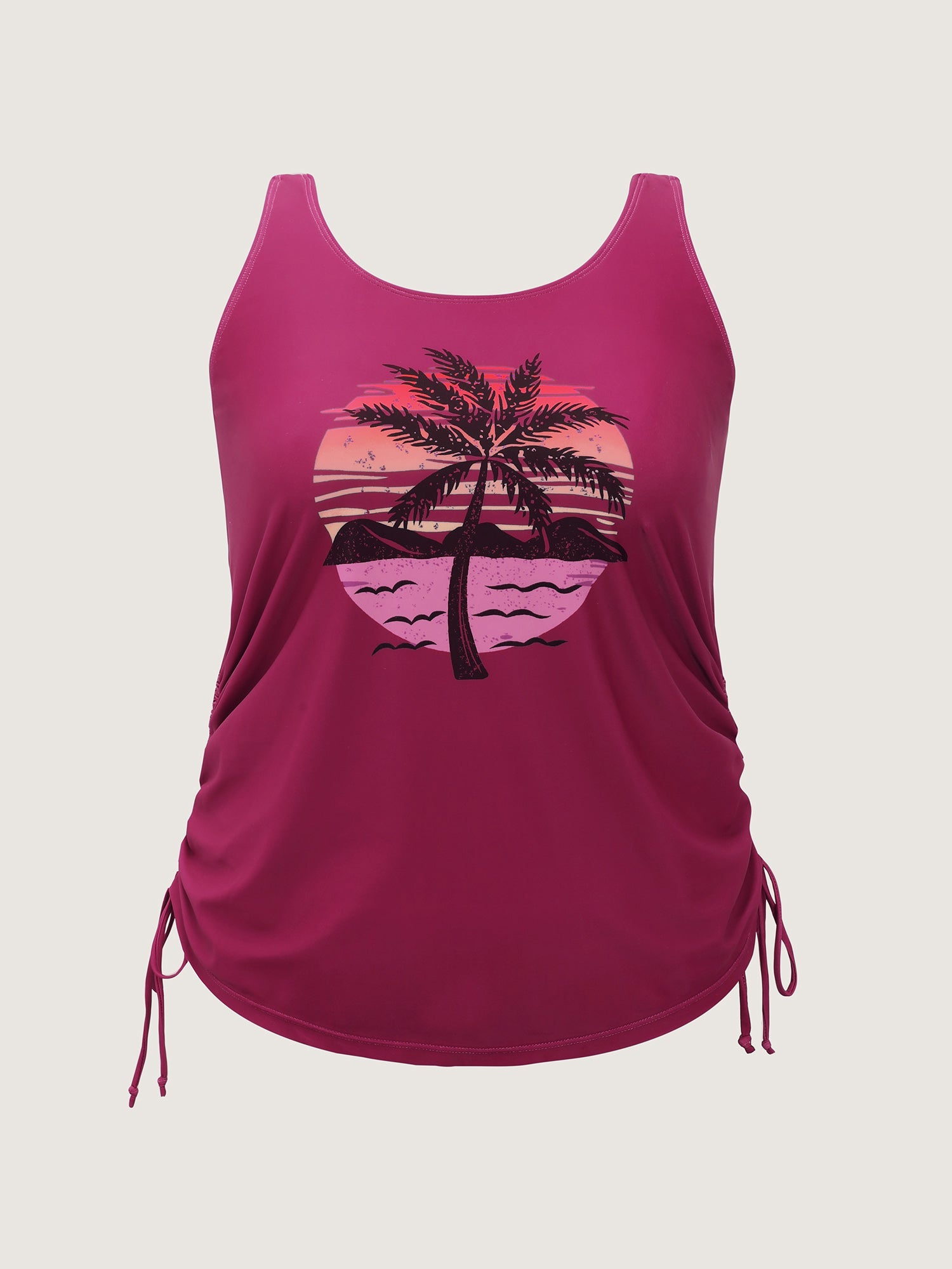 Plus Size Tropical Drawstring Swim Top