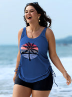 Plus Size Tropical Drawstring Swim Top