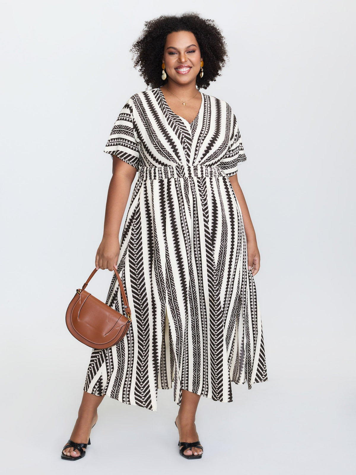Plus Size Shirred Split-Hem Midi Dress