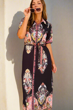 Gidget Embroidered Print Maxi Shirt Dress – Black by Aurelia Sun