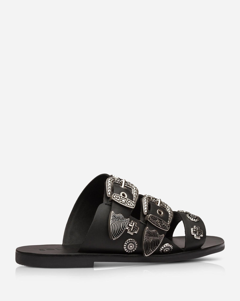 Eastwood Western Leather Slide – Black/Silver by Aurelia Sun