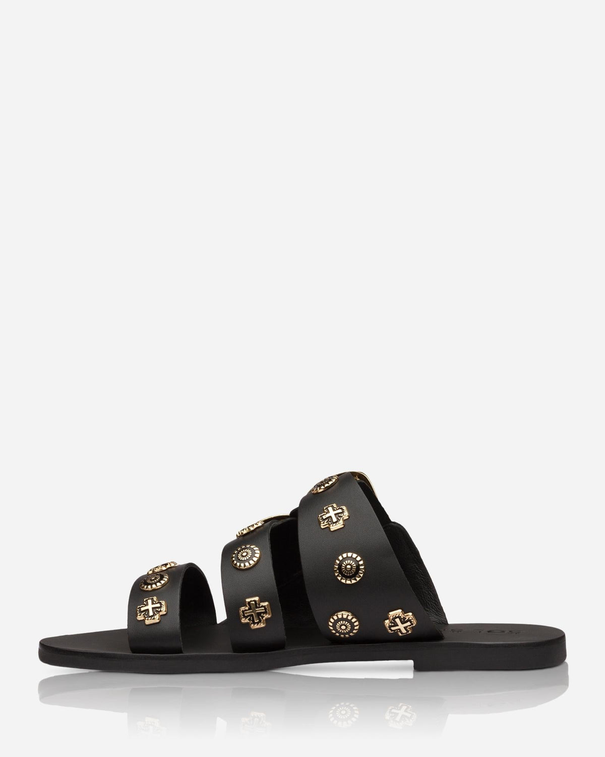 Eastwood Western Leather Slide – Black/Gold by Aurelia Sun
