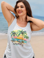 Plus Size Tropical Drawstring Swim Top