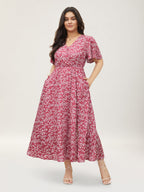 Plus Size Ditsy Floral Flutter-Sleeve Maxi Dress