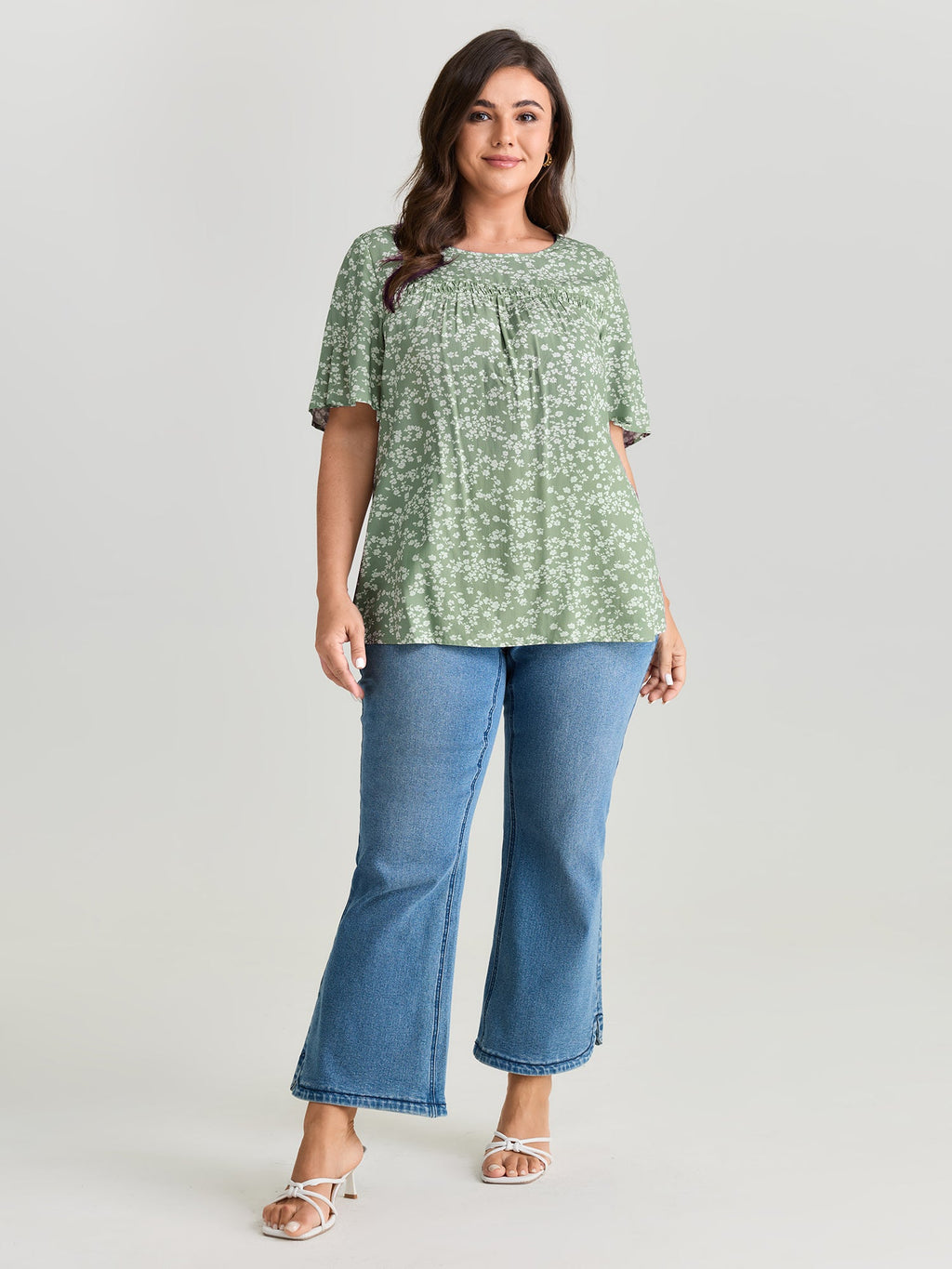 Plus Size Floral Ruffle-Sleeve Blouse