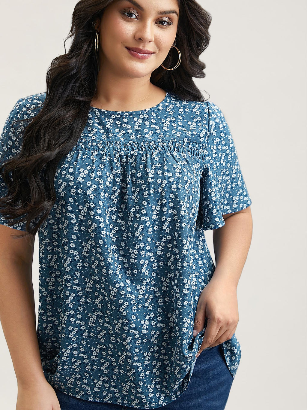 Plus Size Floral Ruffle-Sleeve Blouse