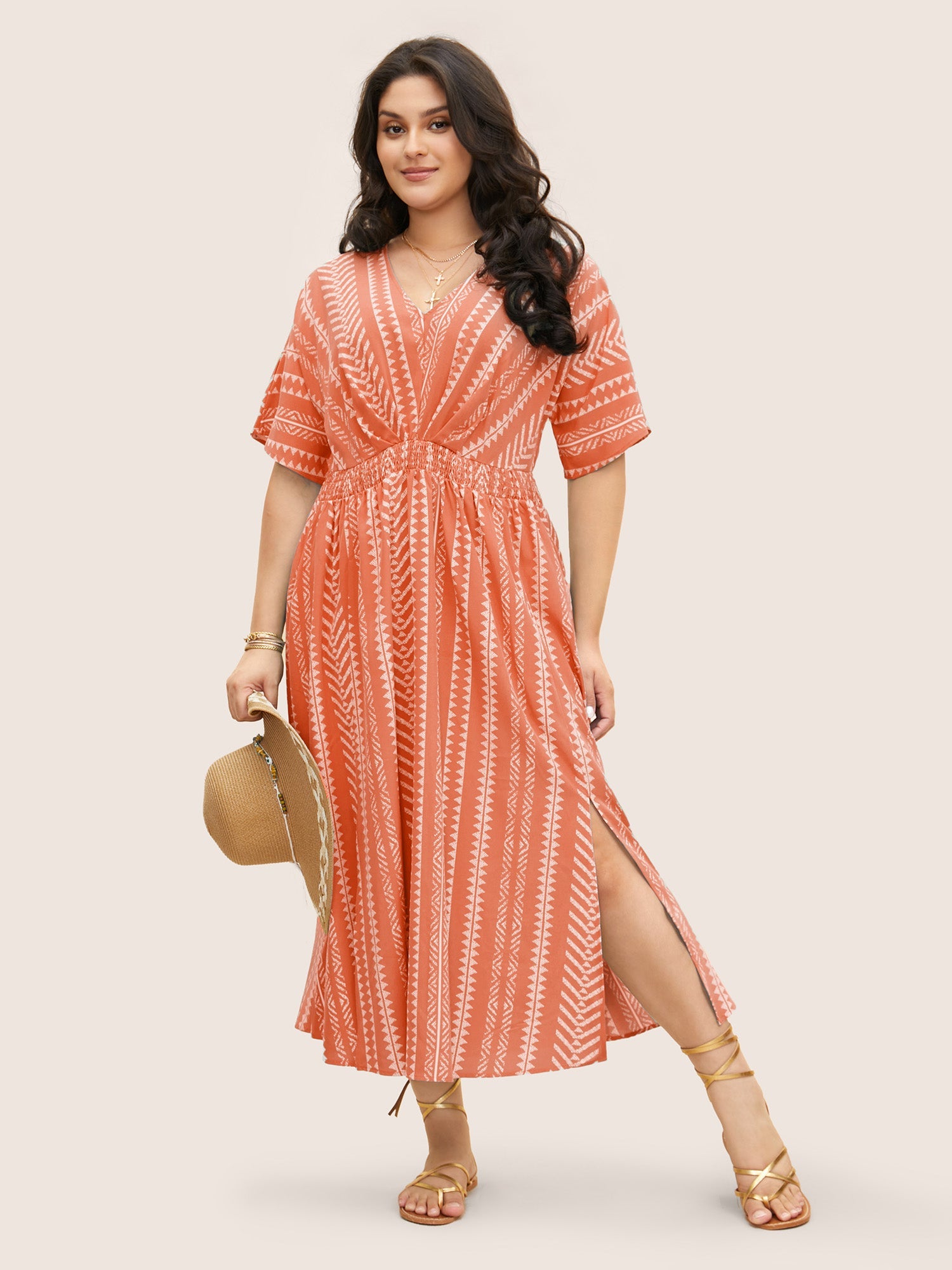 Plus Size Shirred Split-Hem Midi Dress