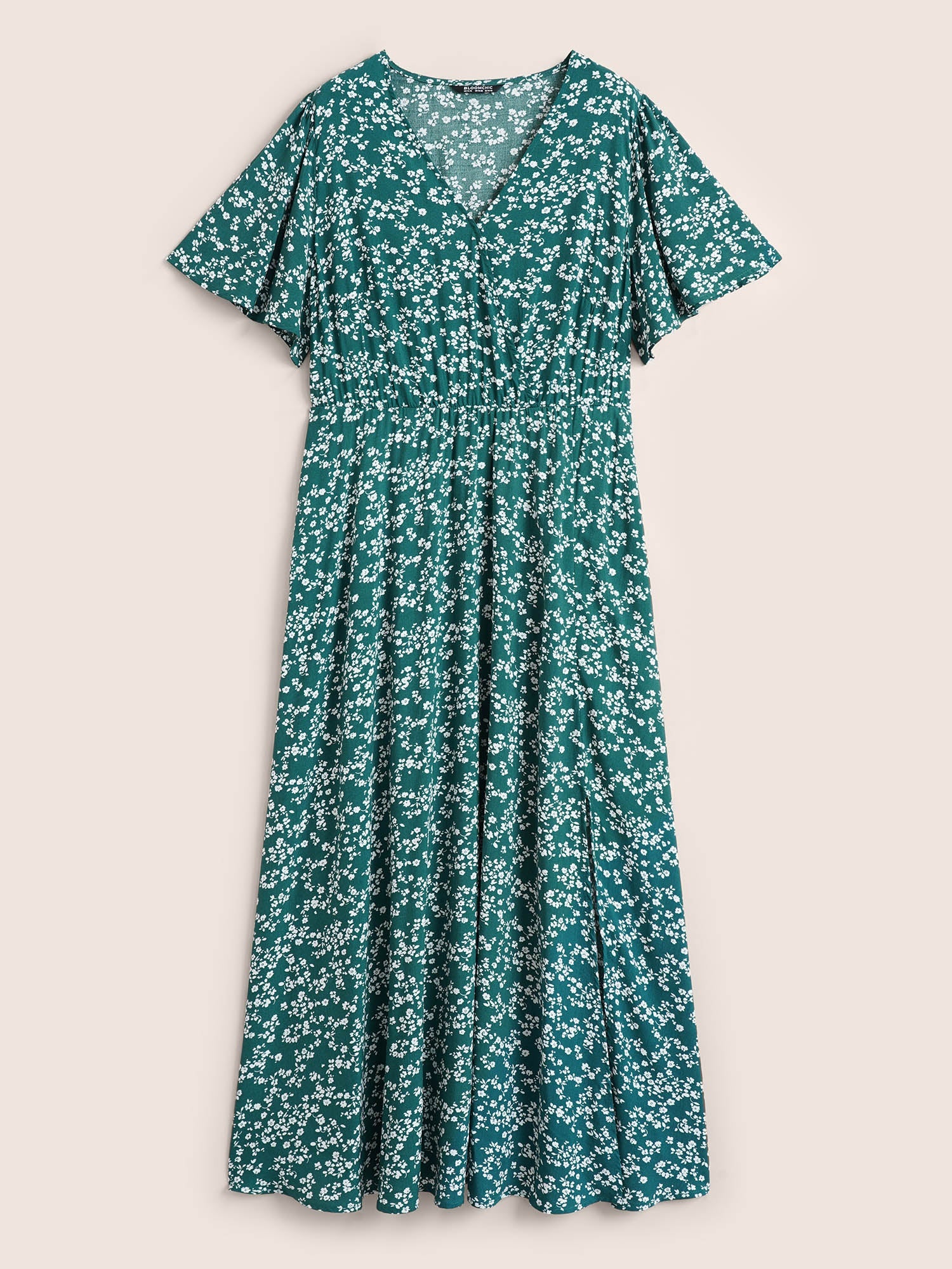 Plus Size Ditsy Floral Flutter-Sleeve Maxi Dress