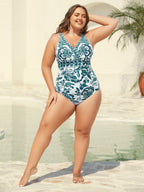 Plus Size Floral Swimsuit & Mesh Sarong Set