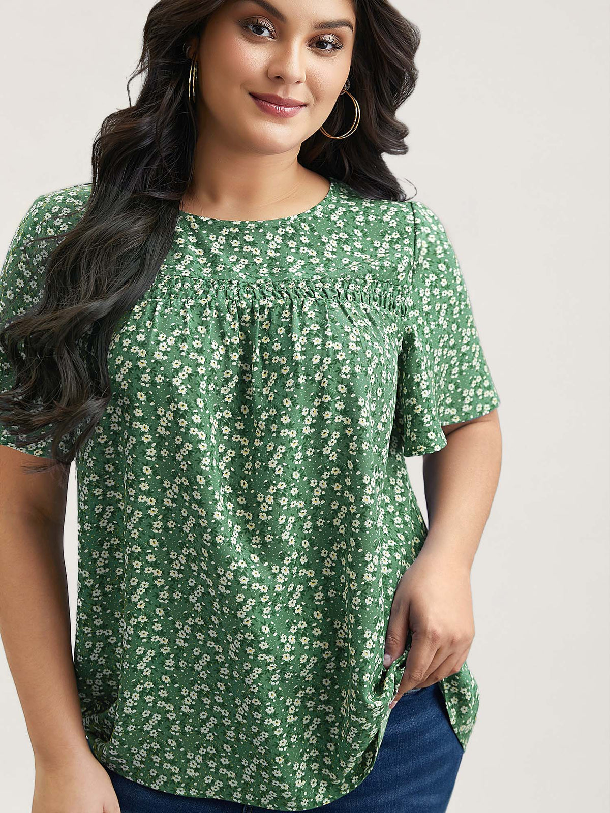 Plus Size Floral Ruffle-Sleeve Blouse