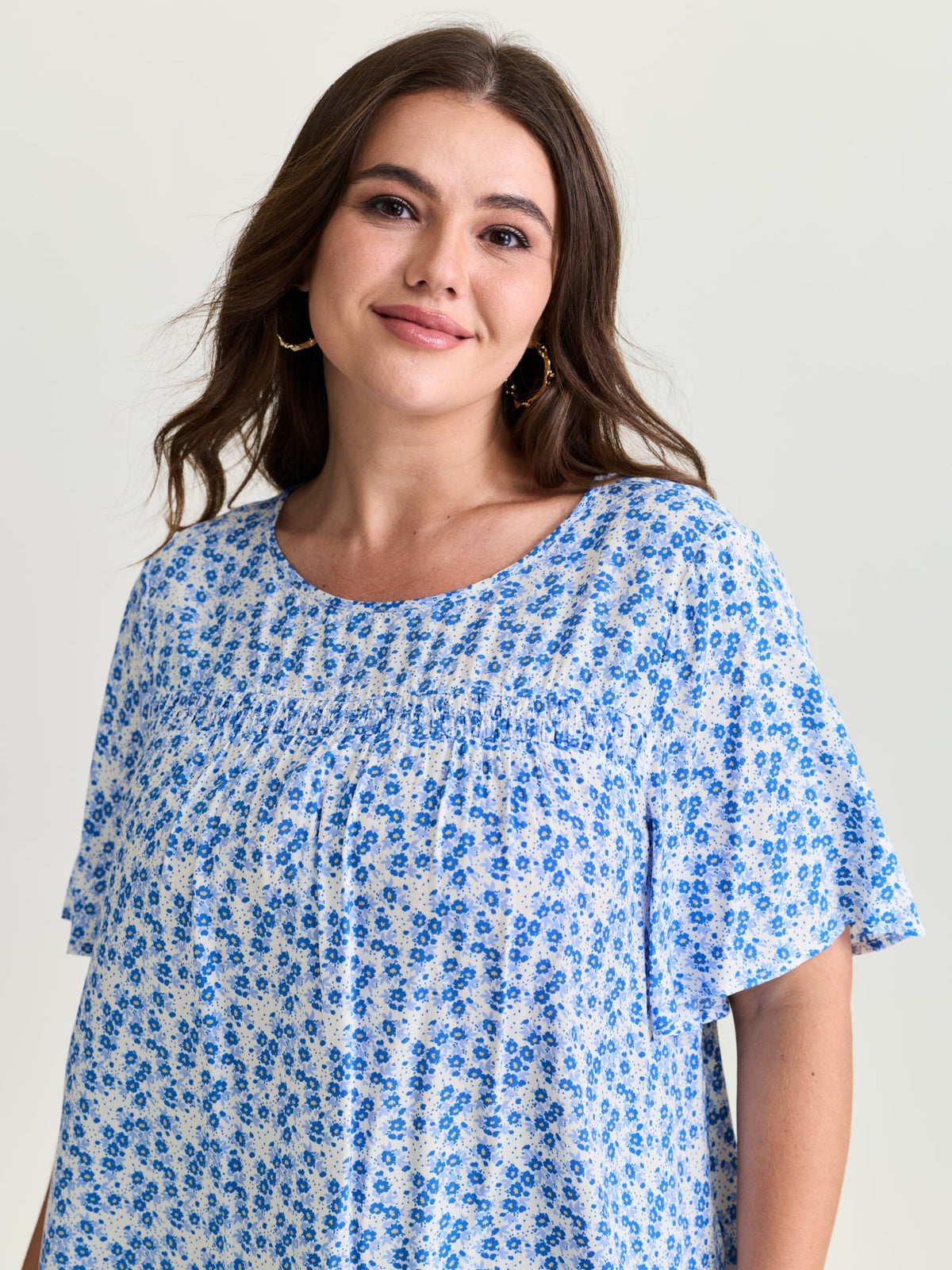 Plus Size Floral Ruffle-Sleeve Blouse