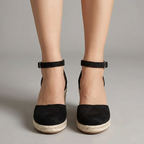 Women's Suede Wedge Espadrille Sandals – Black