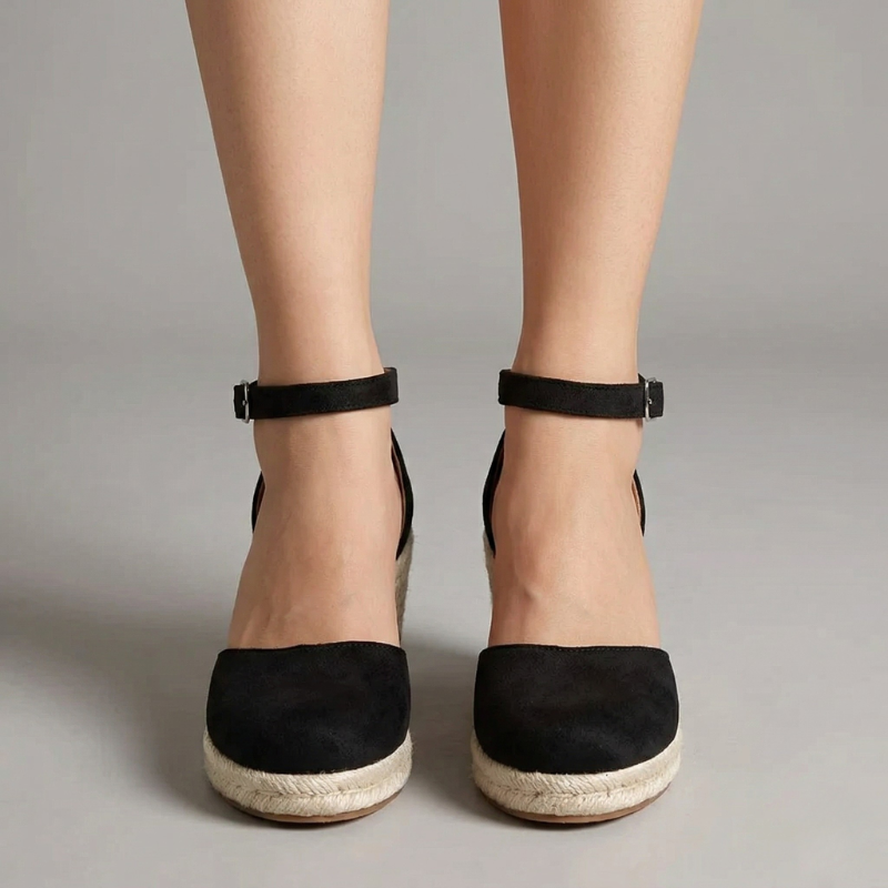 Women's Suede Wedge Espadrille Sandals – Black