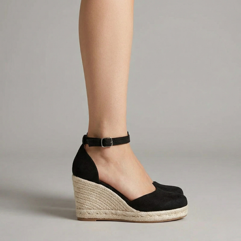 Women's Suede Wedge Espadrille Sandals – Black