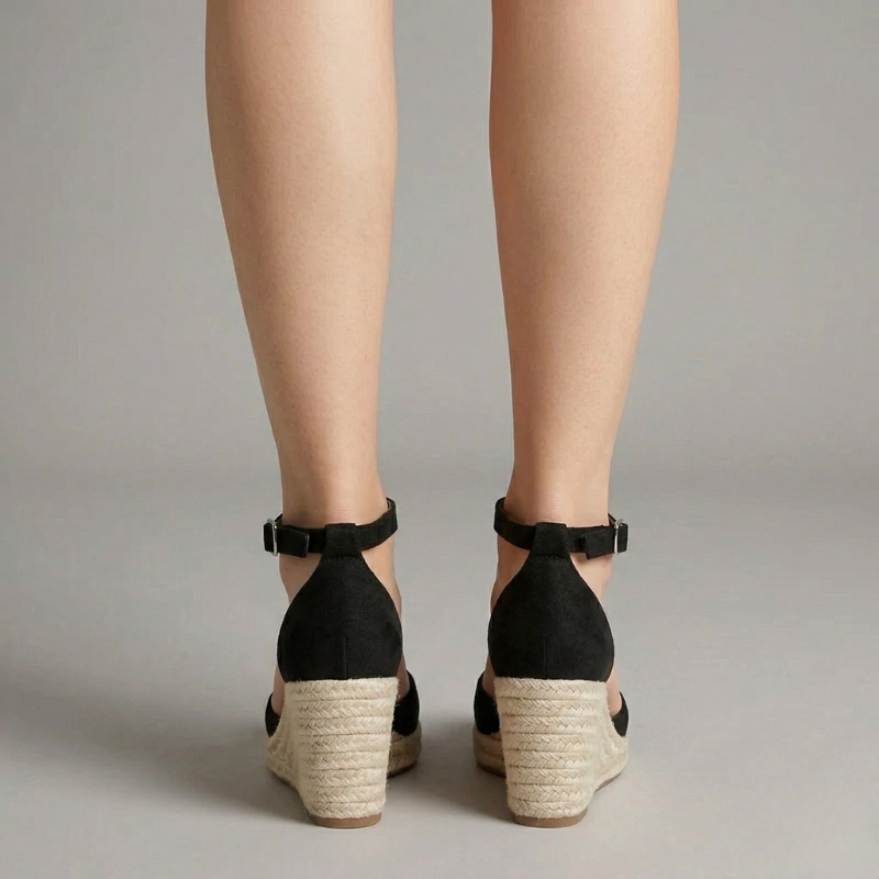 Women's Suede Wedge Espadrille Sandals – Black
