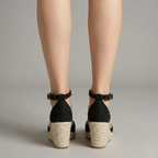 Women's Suede Wedge Espadrille Sandals – Black