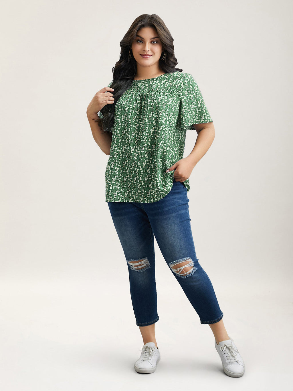 Plus Size Floral Ruffle-Sleeve Blouse