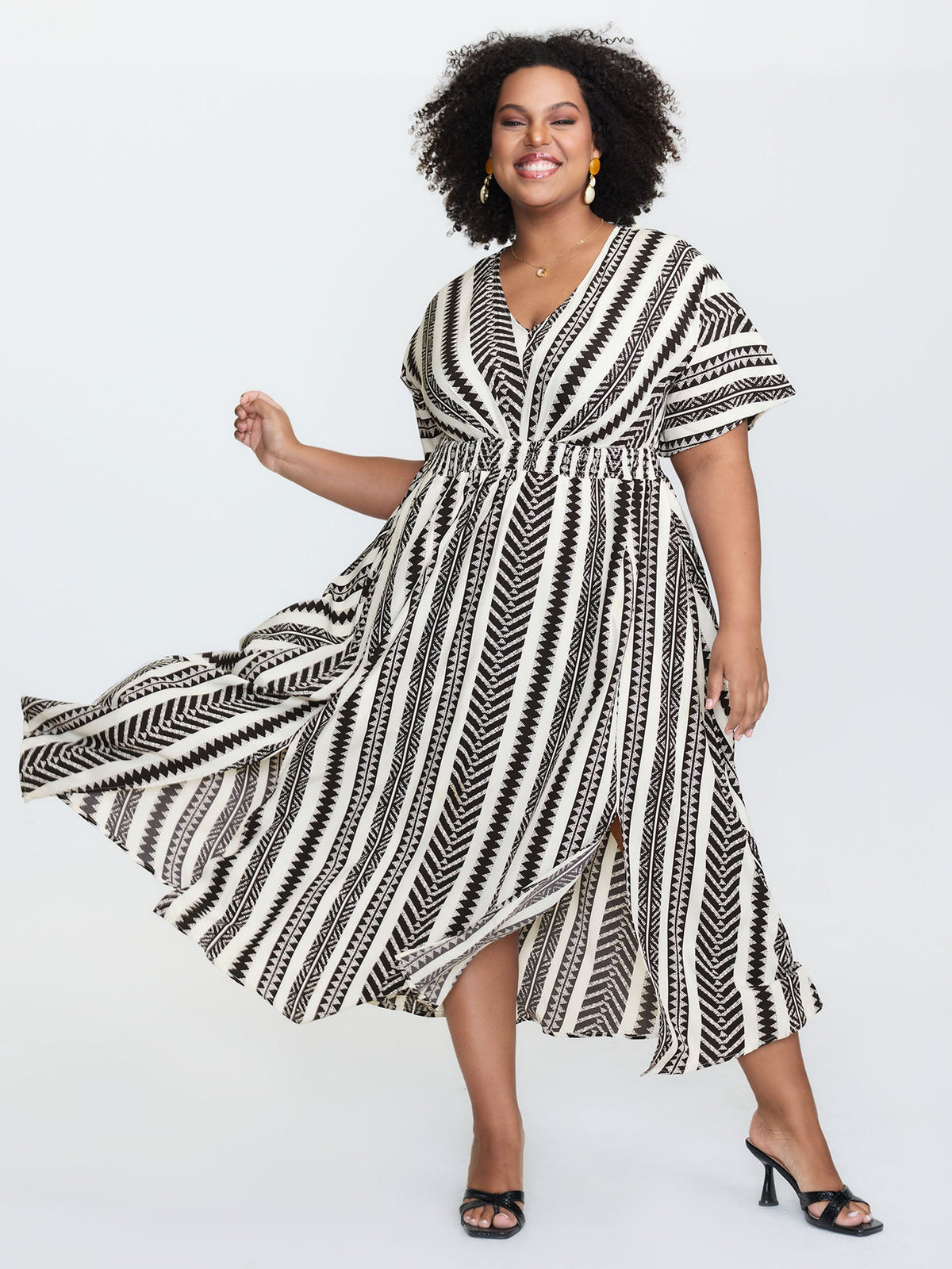 Plus Size Shirred Split-Hem Midi Dress