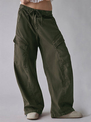 High-Waist Cotton Barrel Utility Pants