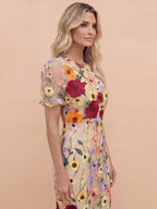 3D Floral Appliqué Midi Dress