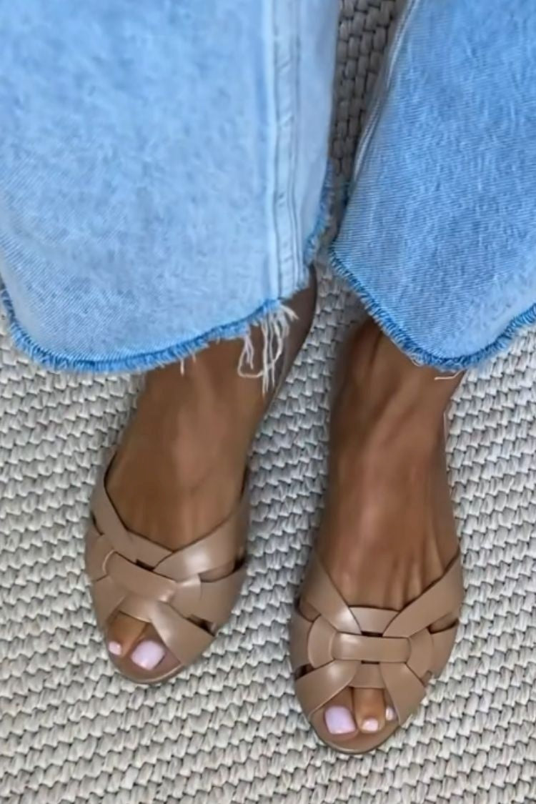 Serafina Woven Leather Sandals – Beige