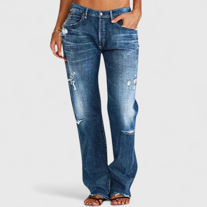 Distressed Wide-Leg Flare Jeans