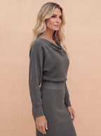 Cowl-Neck Draped Midi Dress