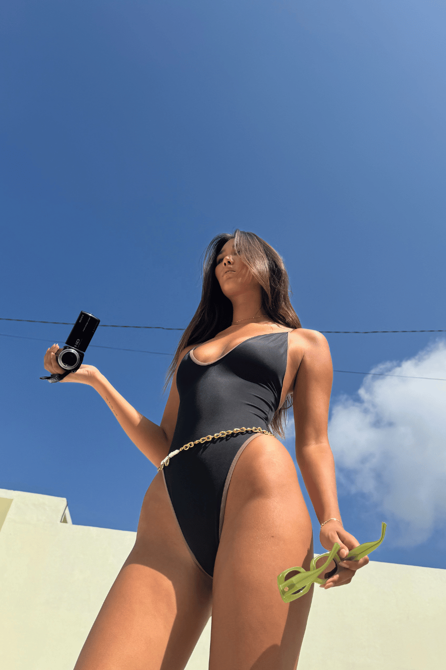 Black High-Leg Plunge Swimsuit