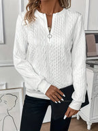 Amy Zip-Neck Knit Sweater – White/Black
