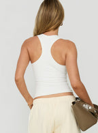 Ribbed Racerback Sculpt Tank – White