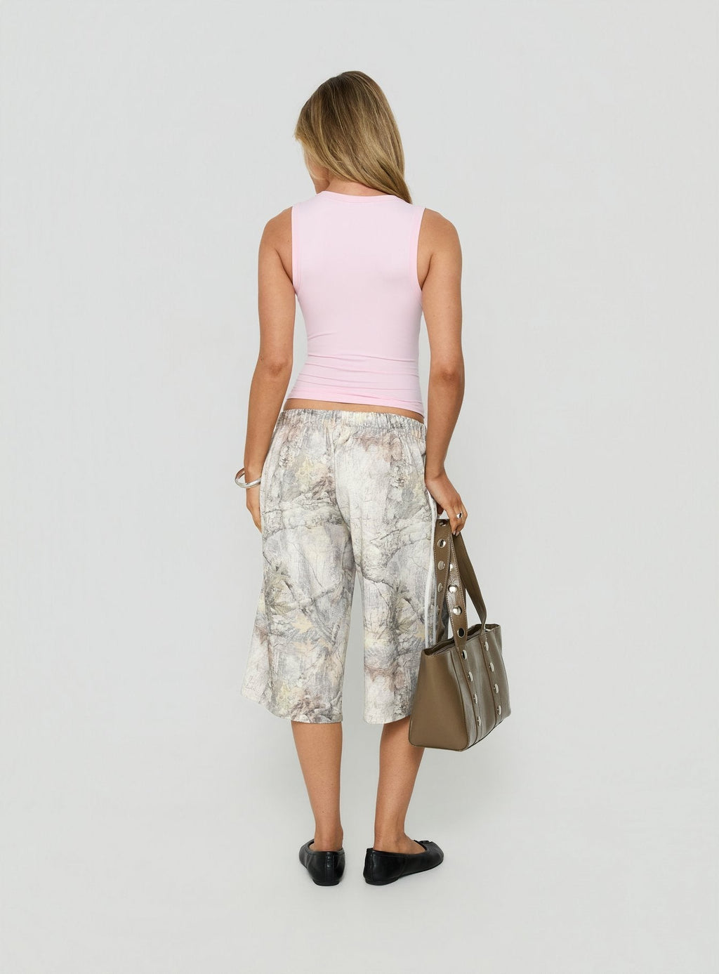 Longline Drawstring Sweat Shorts – Green Camo