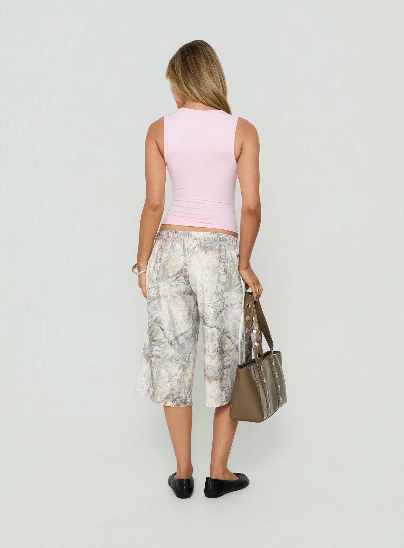 Longline Drawstring Sweat Shorts – Green Camo