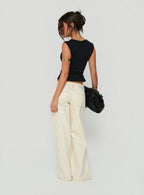 Ultra-Low-Rise Wide-Leg Jeans – Beige