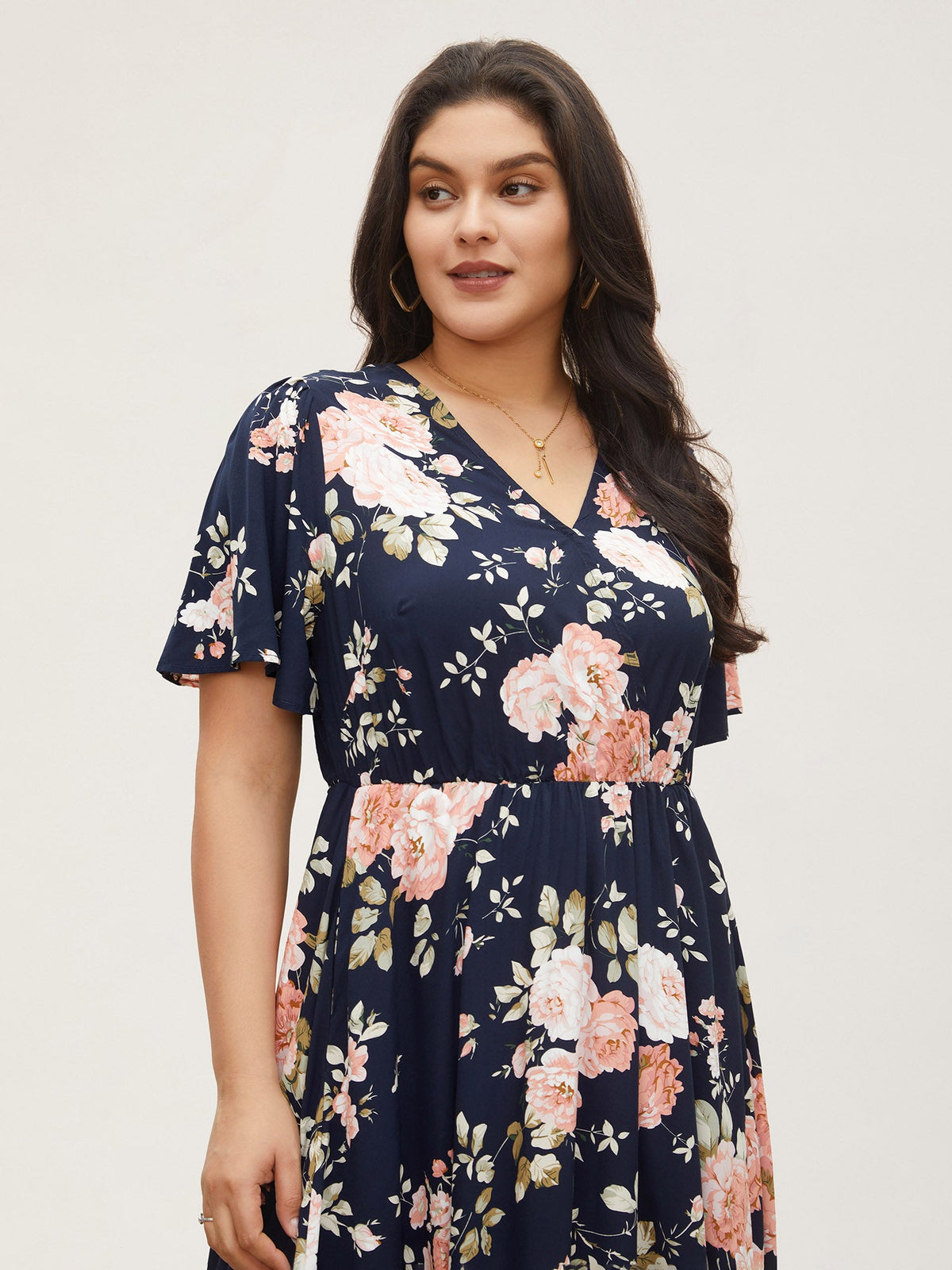 Plus Size Ditsy Floral Flutter-Sleeve Maxi Dress
