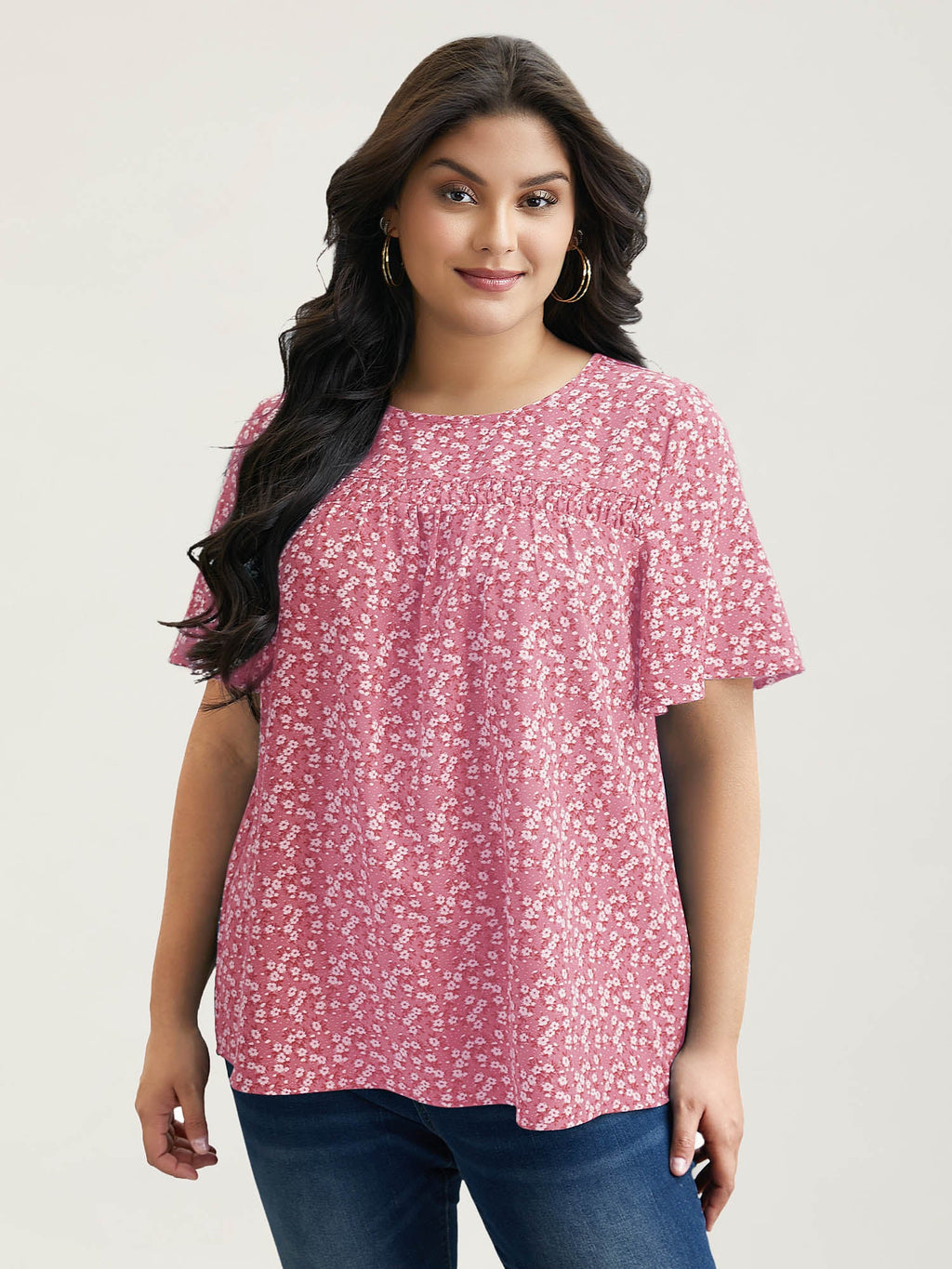 Plus Size Floral Ruffle-Sleeve Blouse