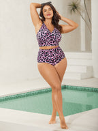 Plus Size Leopard Cross-Strap Bikini Top