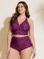 Plus Size Leopard Cross-Strap Bikini Top