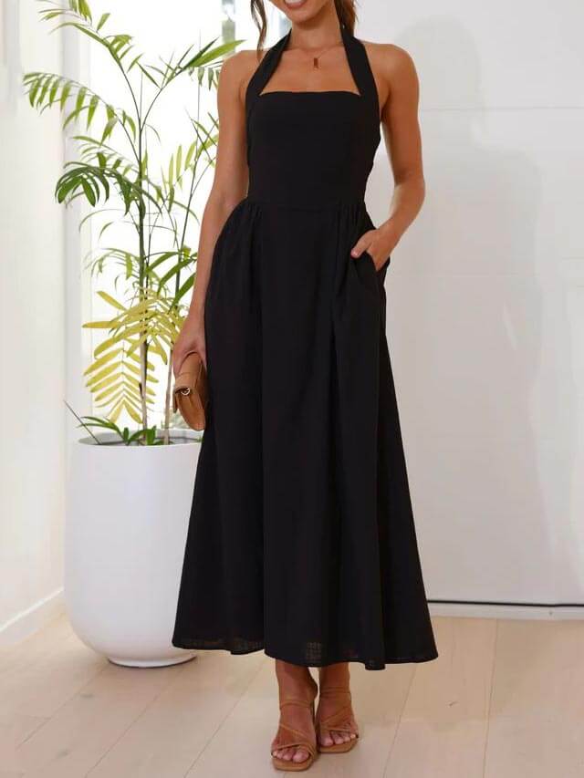 Noire Halter Midi Dress – Black