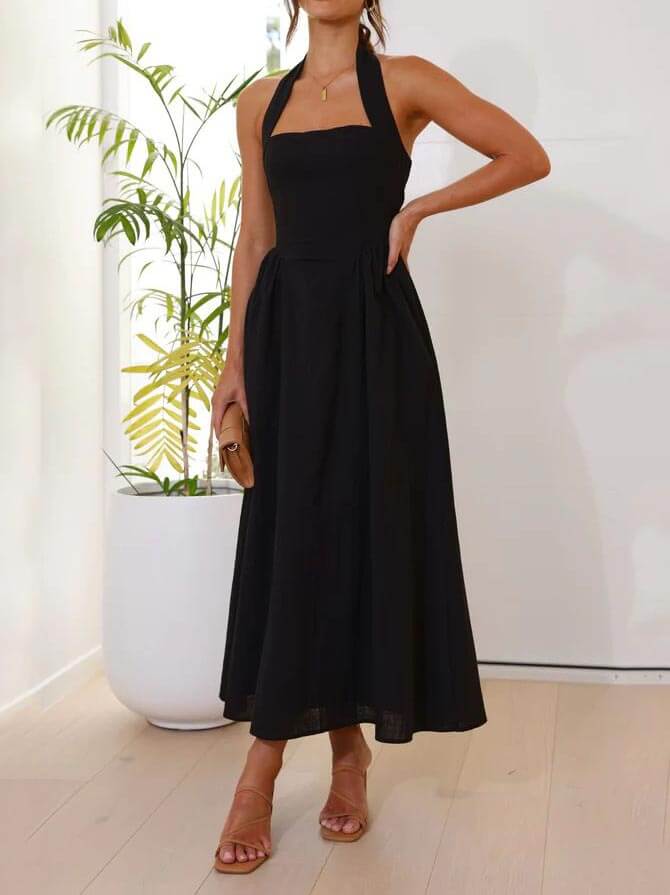 Noire Halter Midi Dress – Black