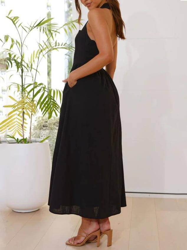 Noire Halter Midi Dress – Black