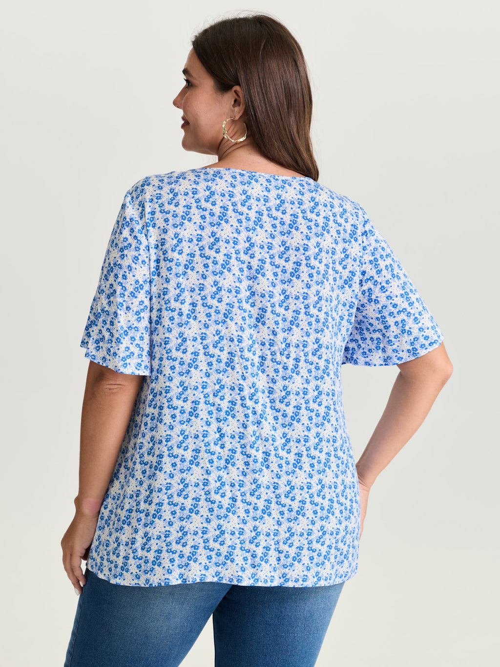 Plus Size Floral Ruffle-Sleeve Blouse