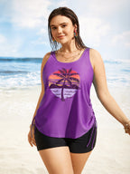 Plus Size Tropical Drawstring Swim Top