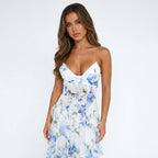 Floral Corset Ruffle Maxi Dress