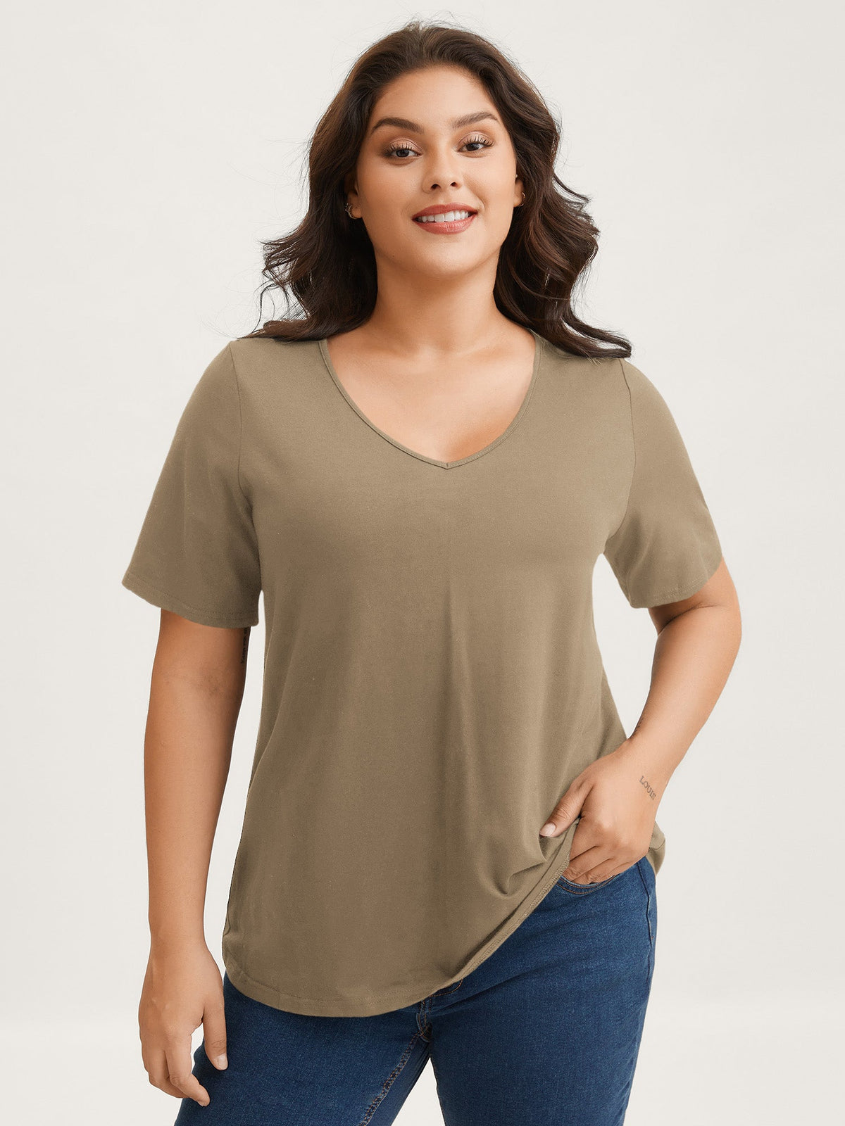 Plus Size Cotton V-Neck T-Shirt