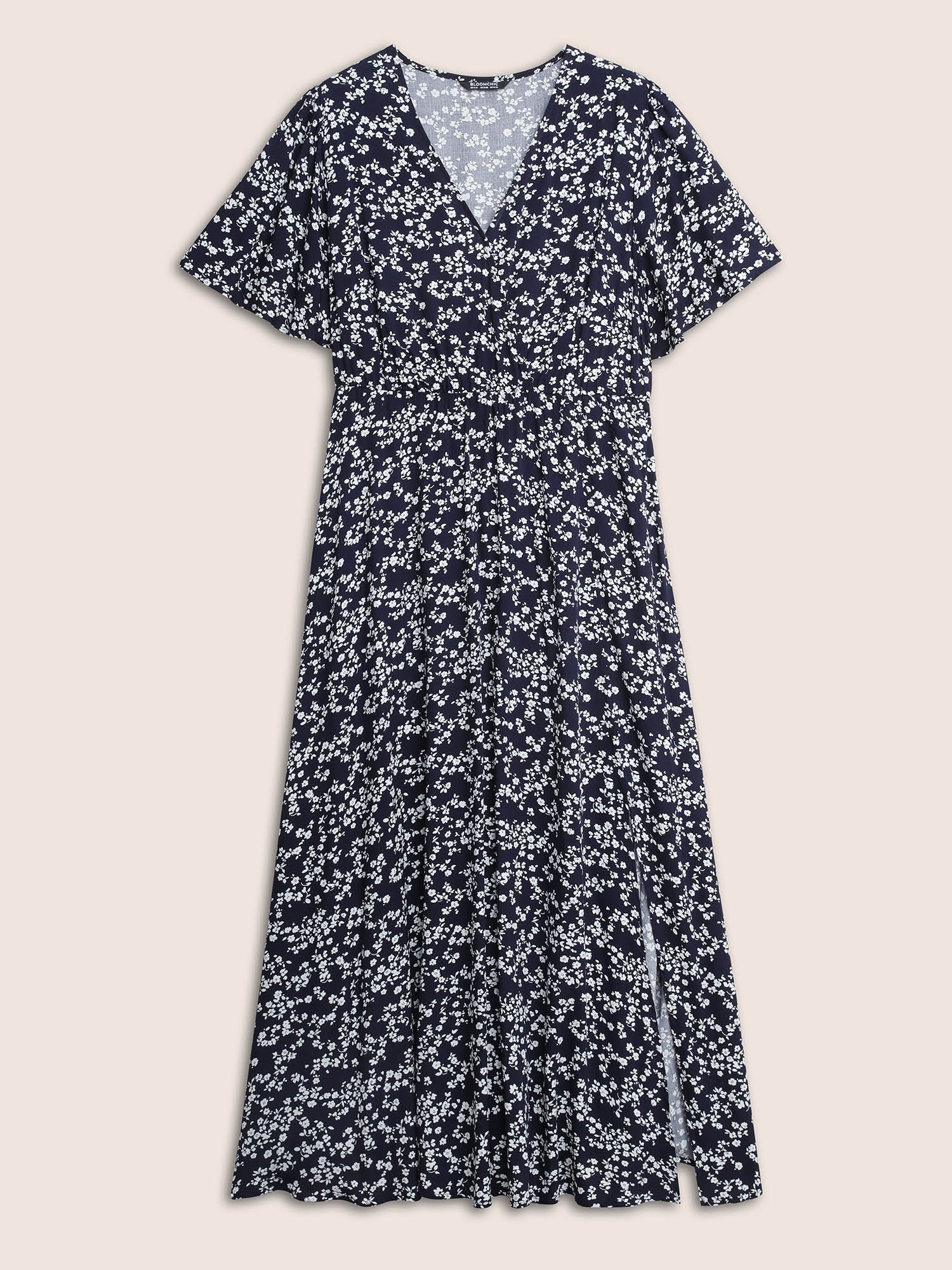 Plus Size Ditsy Floral Flutter-Sleeve Maxi Dress