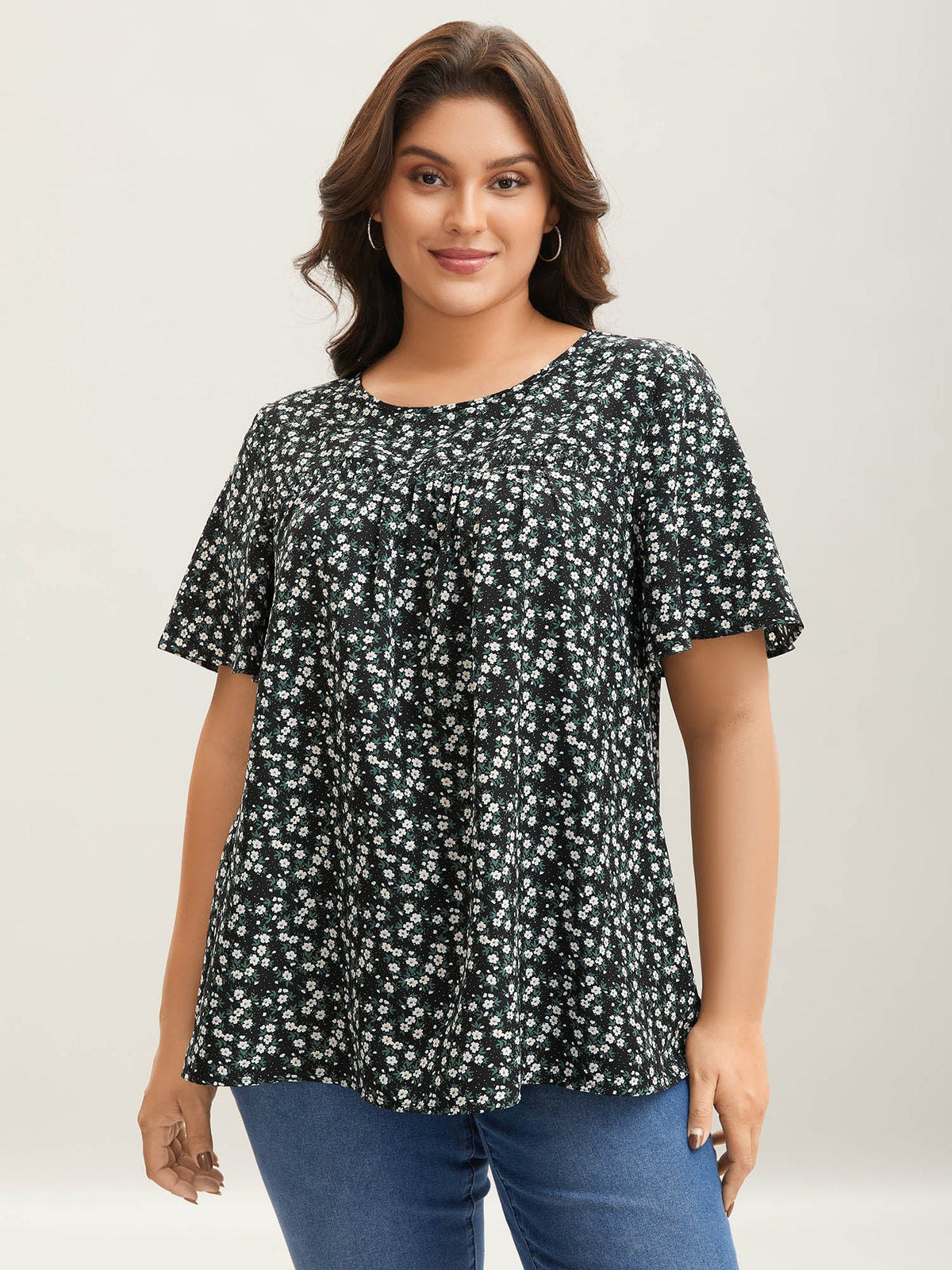 Plus Size Floral Ruffle-Sleeve Blouse