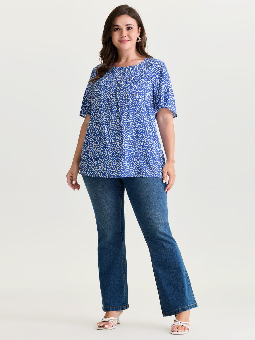 Plus Size Floral Ruffle-Sleeve Blouse